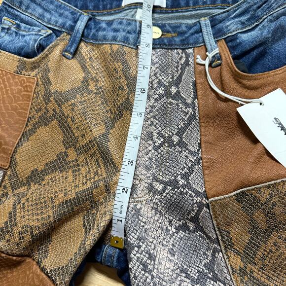 Frame NWT Le Mini Boot Snakeskin Leather Patchwork Front Jeans Size 25 Mid Rise - Picture 11 of 12